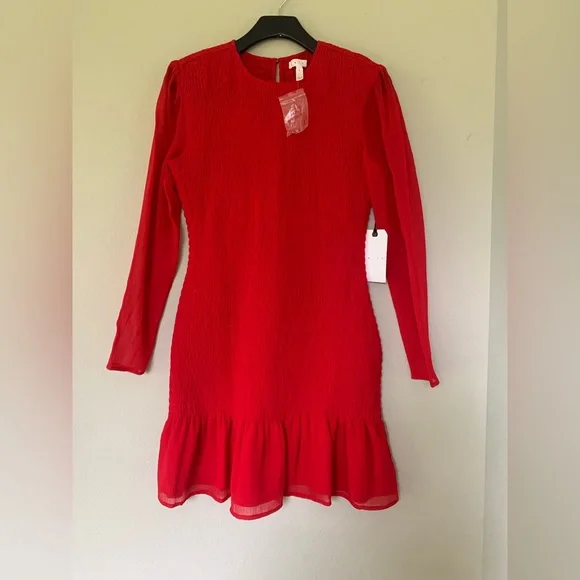 leith red dress Leith Burgundy Faux-Wrap Long Sleeve Ruched Dress